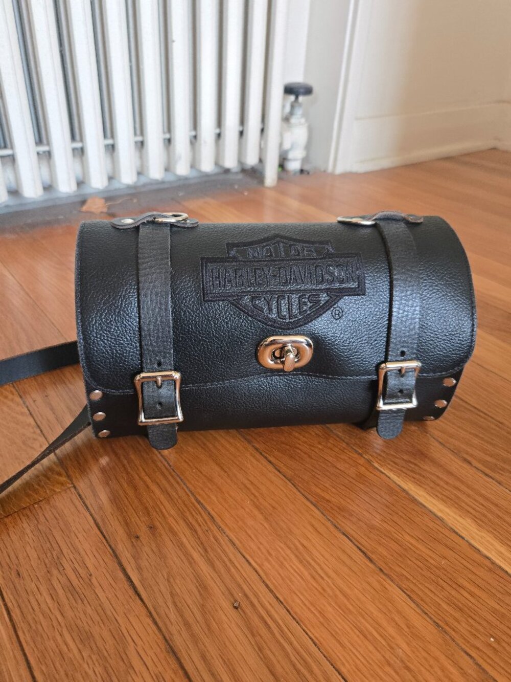 Vintage black leather Harley bag